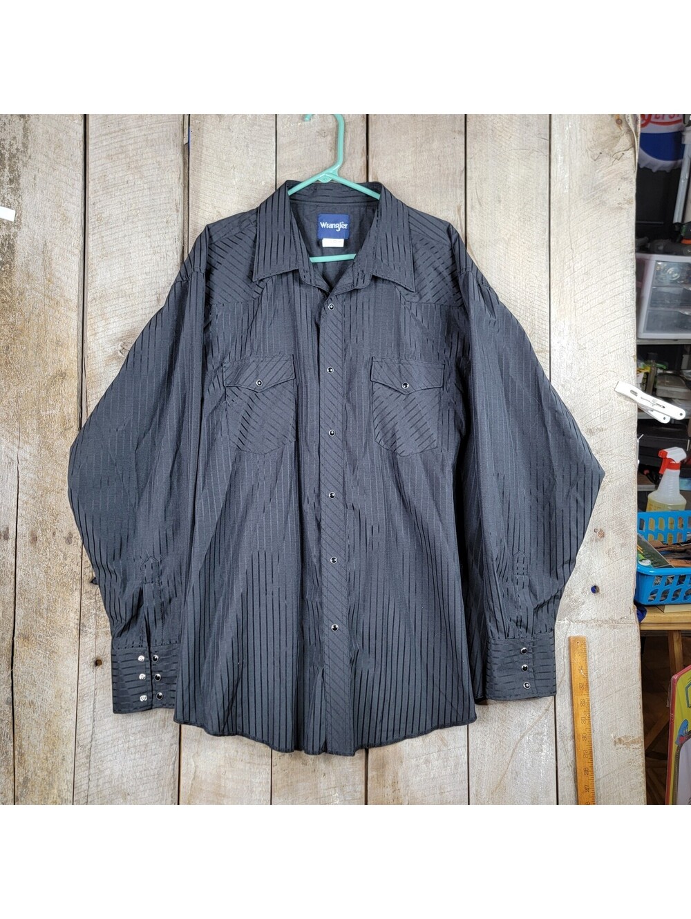 Wrangler Mens XXL Black Western Shirt Long Sleeve Snap Front Cowboy